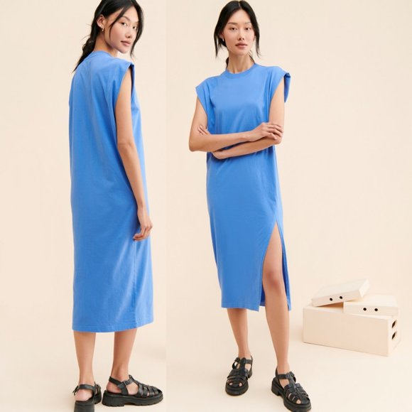 pistola Dresses & Skirts - NEW Anthropologie Pistola Trina Midi Dress Blue T Shirt Shirtdress Side Slit